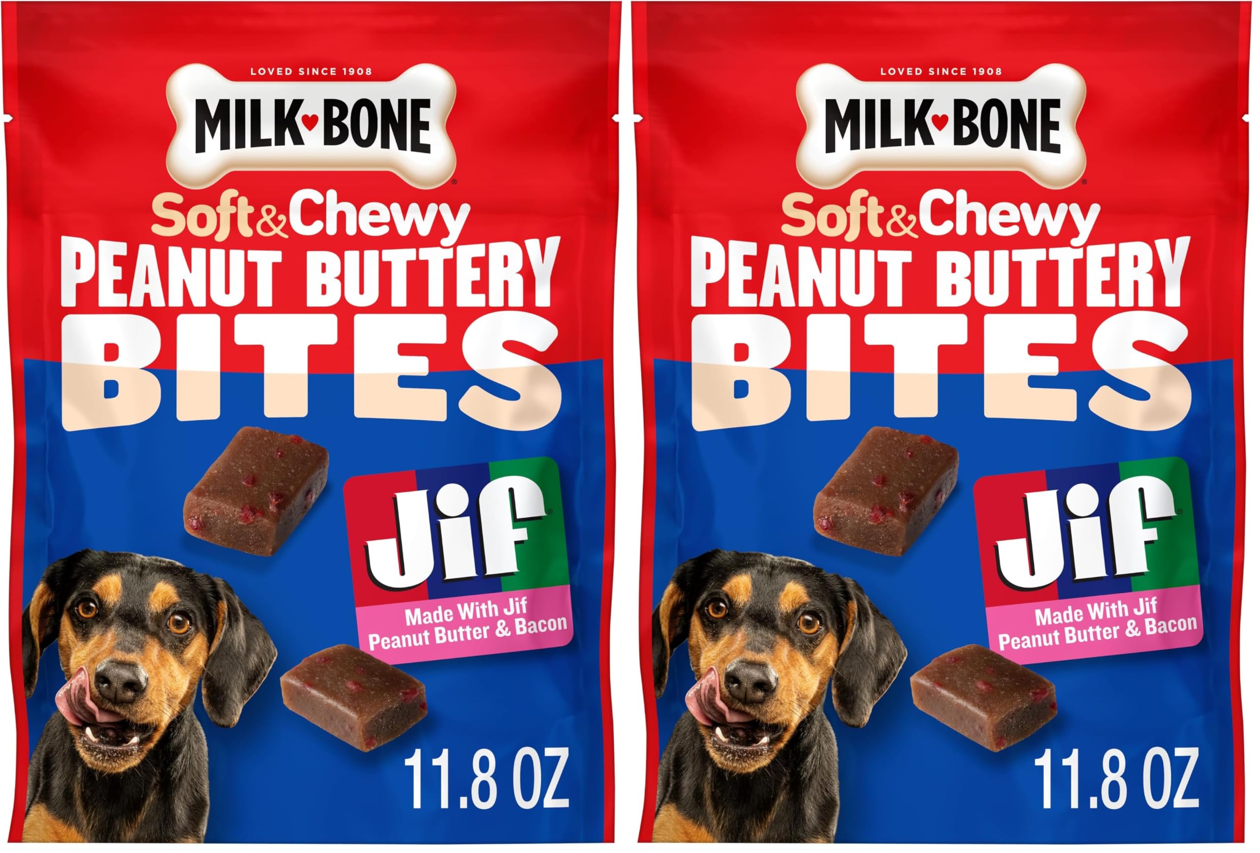 Milk-Bone Peanut Buttery Bites Soft Dog Treats with Jif Peanut Butter,11.8-Oz. Bag,(Pack of 2)