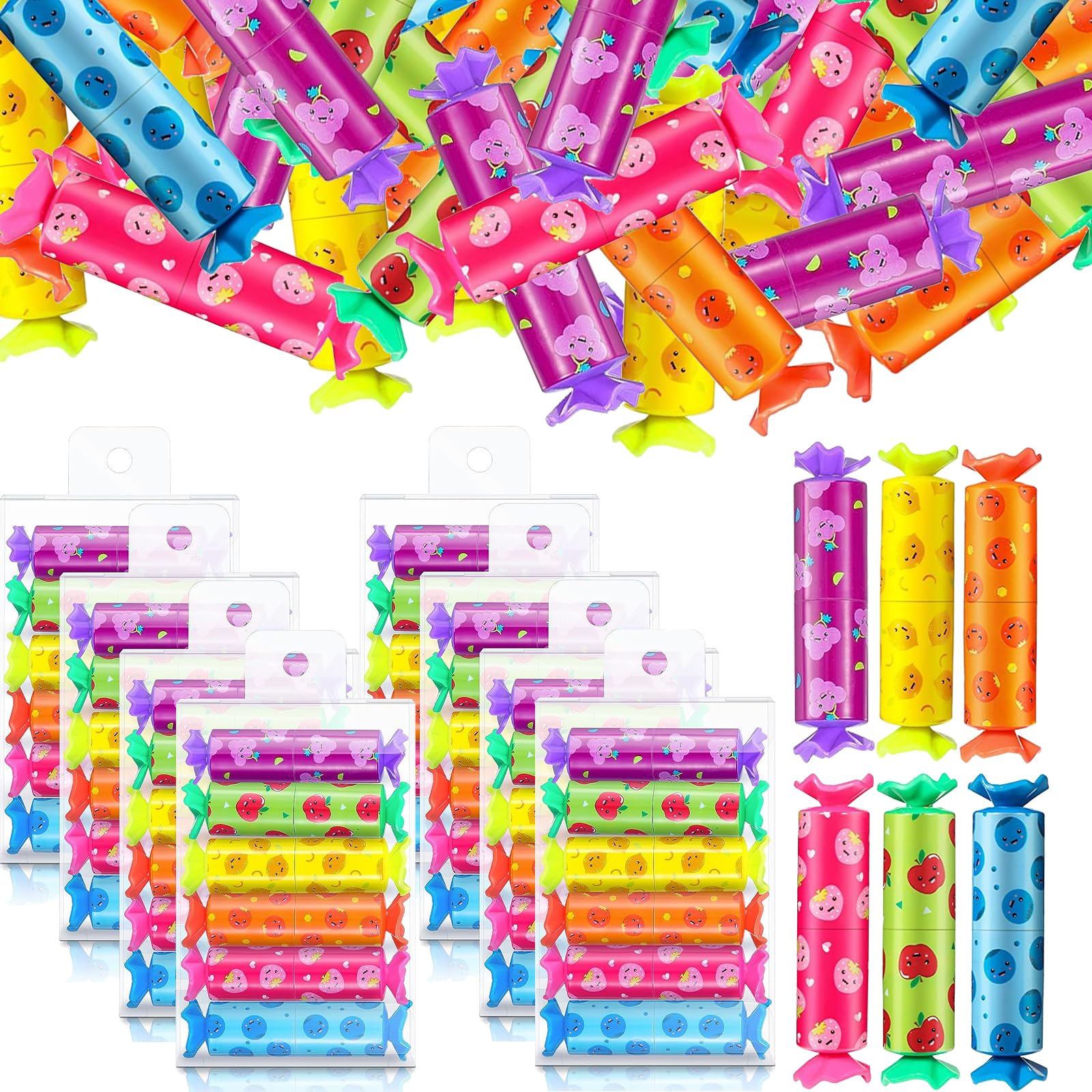 48 PCS Marcadores Fluorescentes con Forma de Caramelo,Subrayador Fluorescentes Niños,Rotuladores Fluorescentes,Fluorescente Rotulador,Papeleria Bonita,para Colorear,Subrayar,Oficina de Estudiantes
