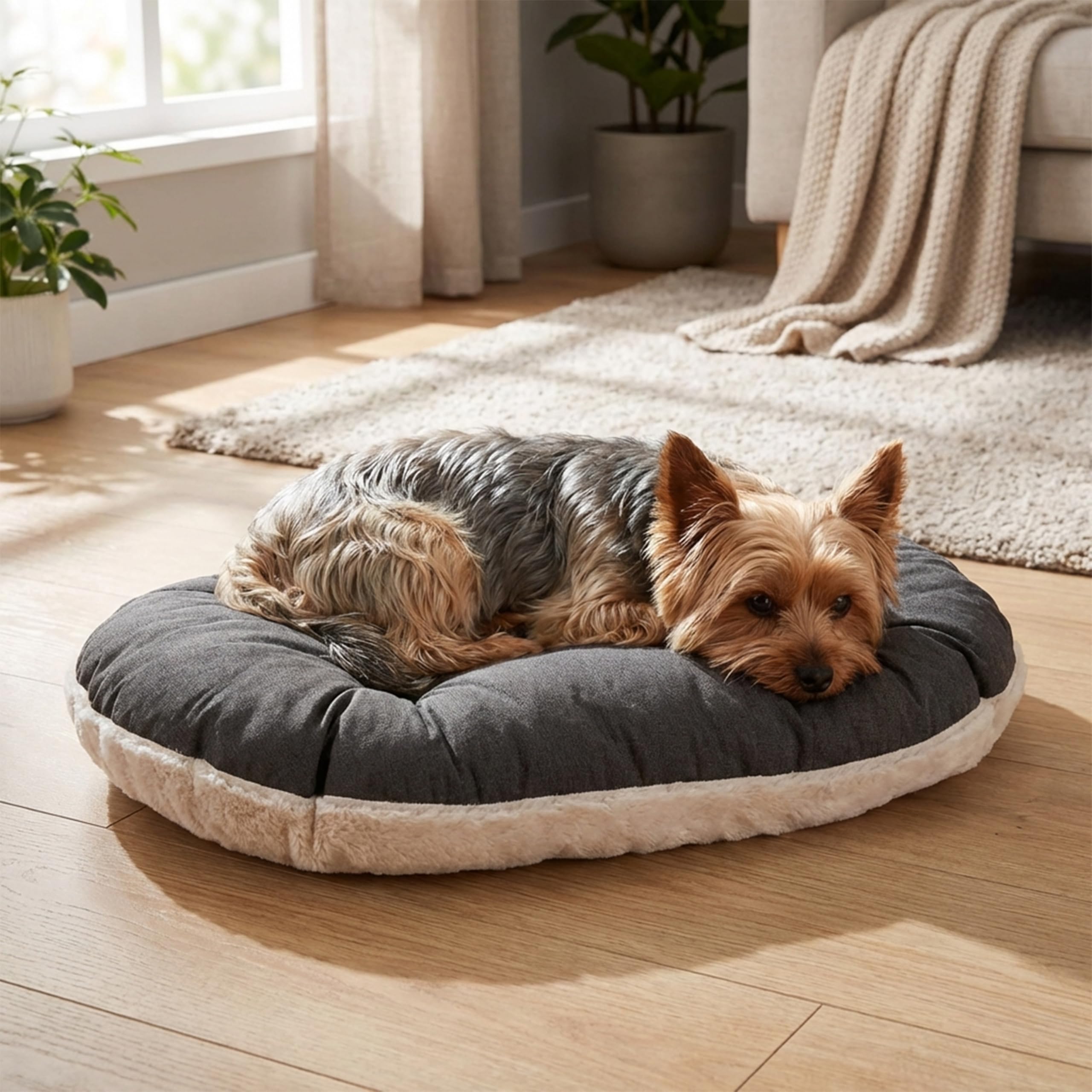 Ferplast Cuscino Cane e Gatto RELAX 55/4, Lettino per Cani Gatti Animali Domestici, Materassino, Cuscino Imbottito per Cuccia Cane e Gatto, Ovale, Pe luche e Cotone, Lavabile, 55 x 36 cm