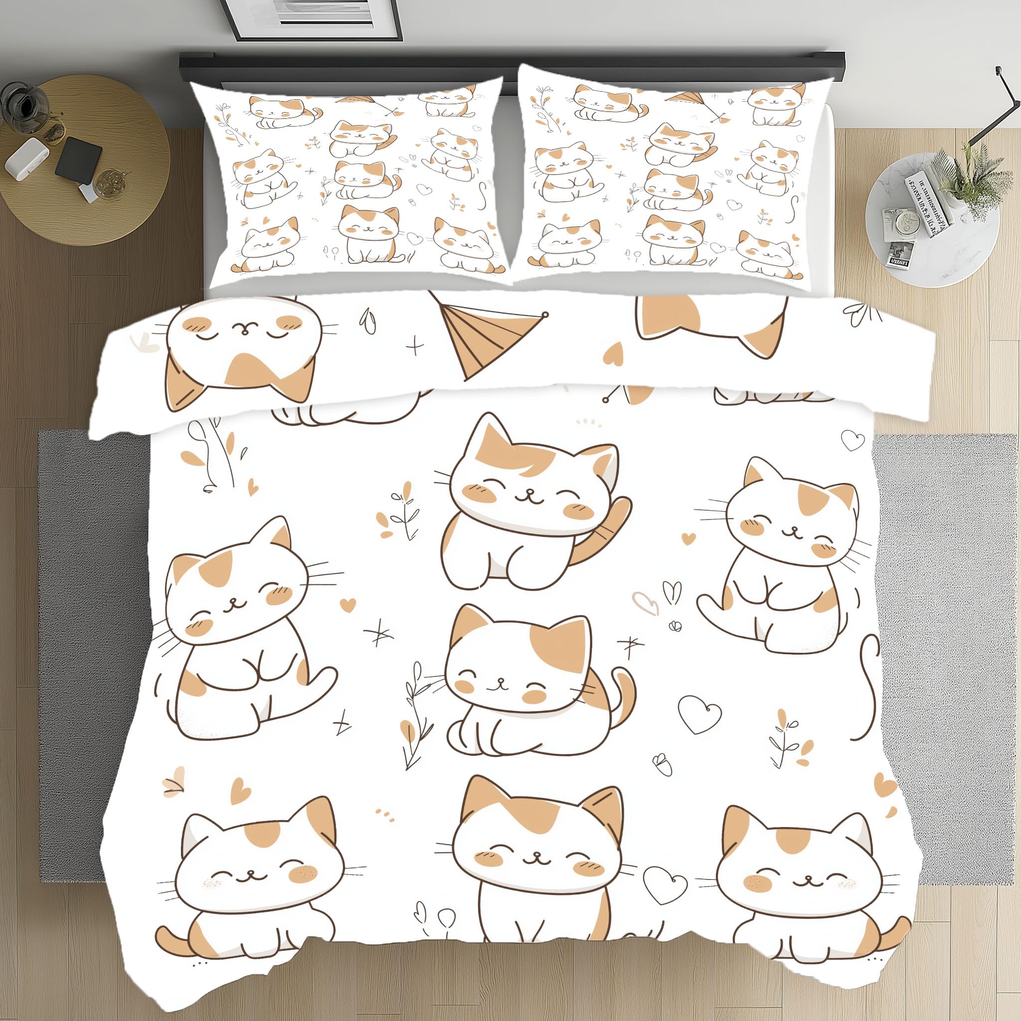 Parure de lit chat 140x200 housse couette microfibre dessin animé animal 1 personne taie 65x65