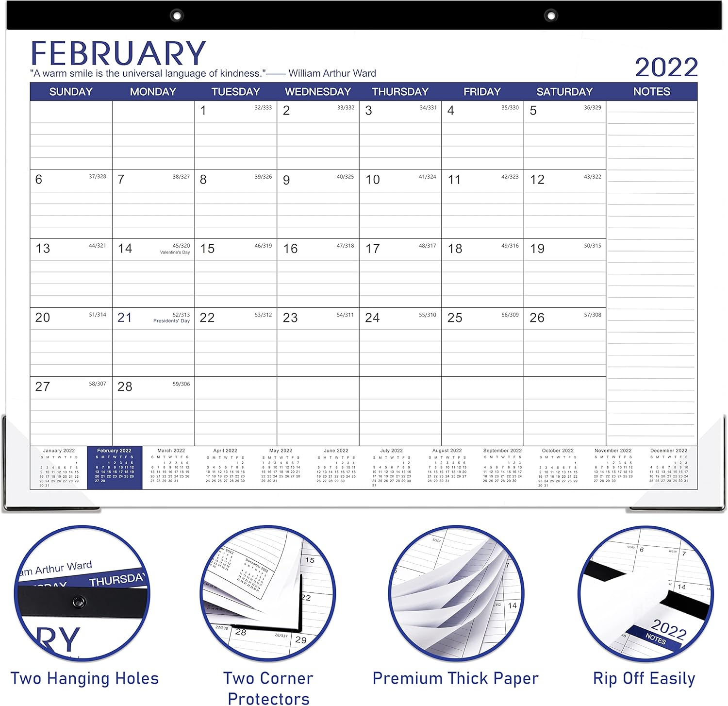 2022 Desk Calendar - 12 Monthly Desk/Wall Calendar 2-in-1, 17" x 12", January 2022 - December 2022, Thick Paper with Corner Protectors, Large Ruled Blocks - Blue : Office Products