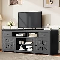 YITAHOME 70-Inch Farmhouse TV Stand for 75-80" TVs with Drawers, Power Outlets & Adjustable Shelves - Black Entertainment Center