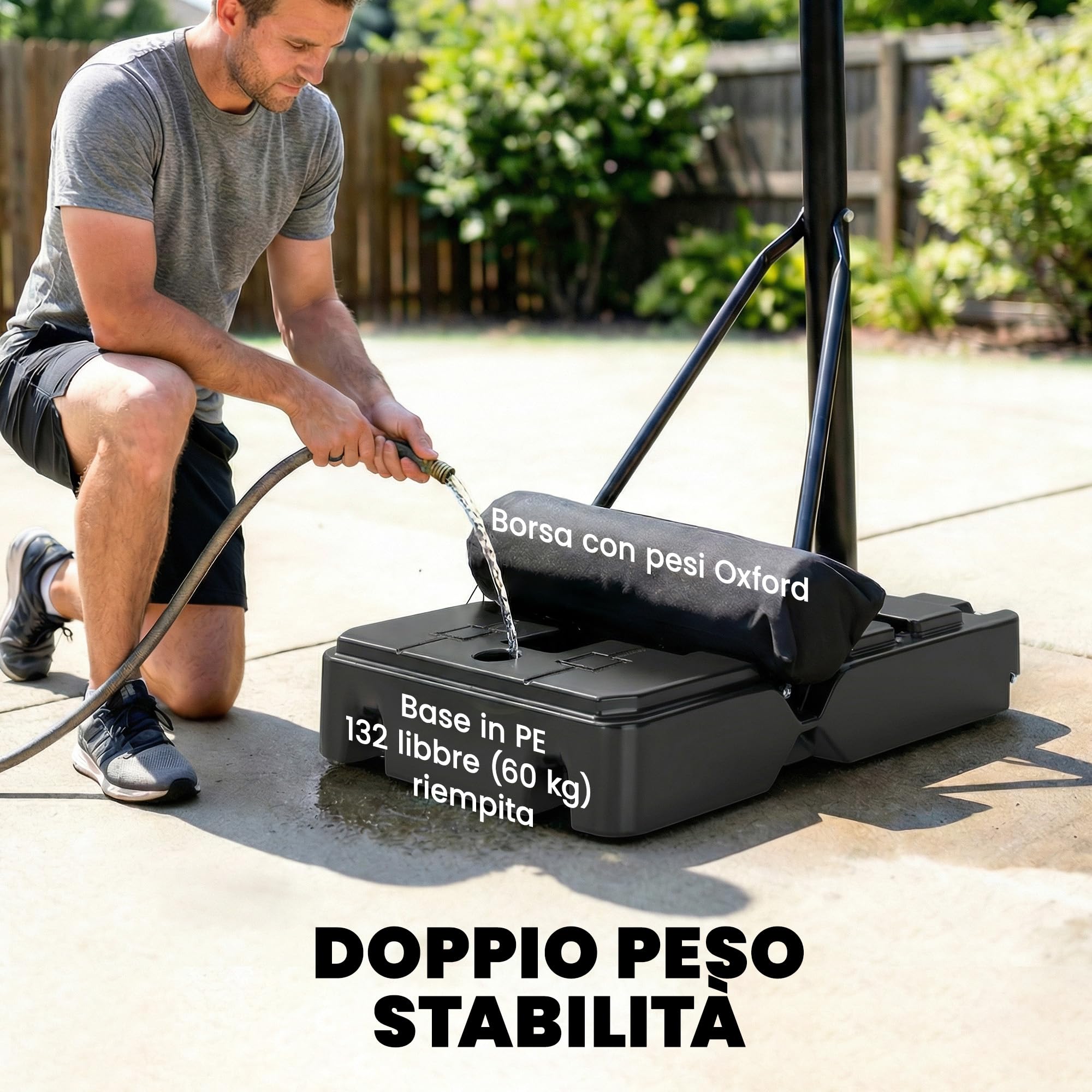 SPORTNOW Canestro Basket Esterno Regolabile in Altezza 235-305 cm, Canestro da Basket con Ruote, Base Riempibile, Sacco di Peso, Tabellone Infrangibile, Portatile per Interno Adulti Adolescenti, Nero