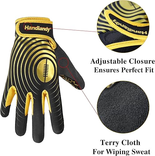 Miniatura 4 de HANDLANDY Guantes de fútbol para jóvenes, guantes receptores adhesivos para niños, guante de fútbol de súper agarre, mejor regalo para niños y niñas