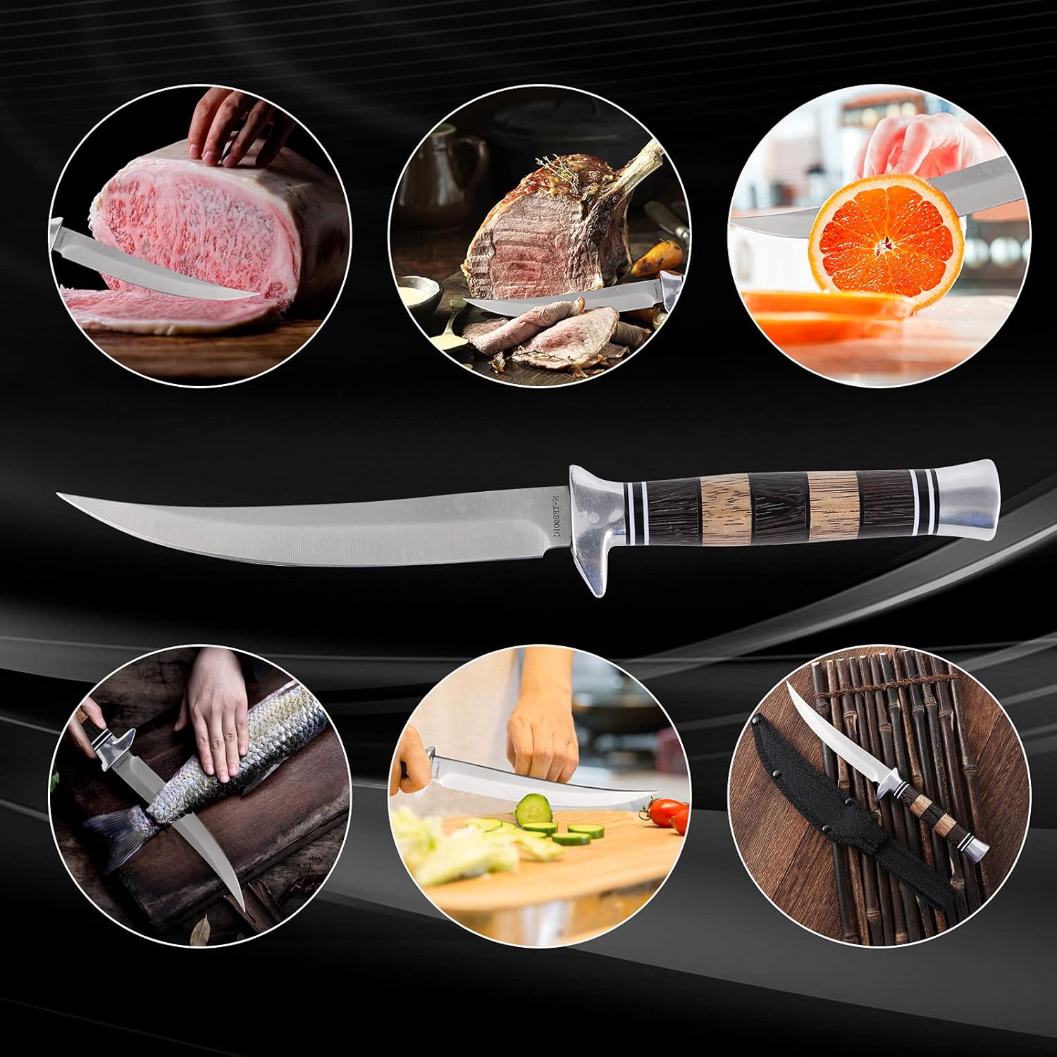 Filet Knifes for Meat Stag Filet Knife Fishing Knife Slicing knife, Boning KnifeSharp Stainless Steel Knife, Exquisite Solid Wood Splicing Handle With Sheath and Gift Box : Sports & Outdoors