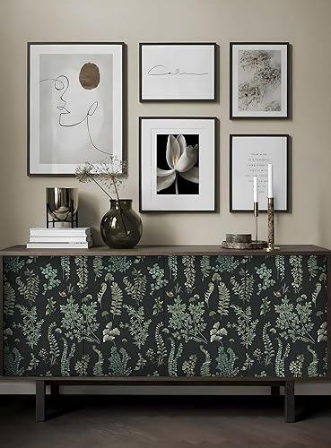 Miniatura 5 de Hopepak Papel tapiz autoadhesivo de hojas de musgo de 16.1 x 394 pulgadas, papel tapiz autoadhesivo de hojas verdes tropicales, papel de contacto