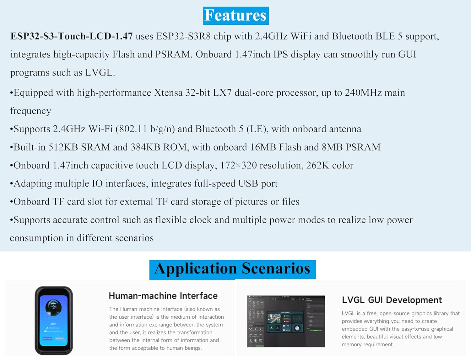 Features of ESP32-S3 Touch LCD