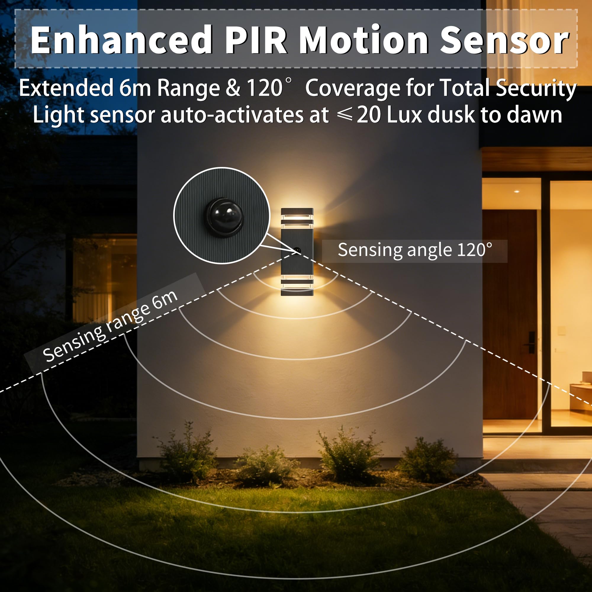 PIR Außenlampe mit Bewegungsmelder Up and Down GU10 230V | IP54 Wasserdichte Wandleuchte Aussen mit 4×5W GU10 Glühbirne(3000 K),LED Aluminium Aussenleuchten Hauswand,Anthrazit 2 Stück