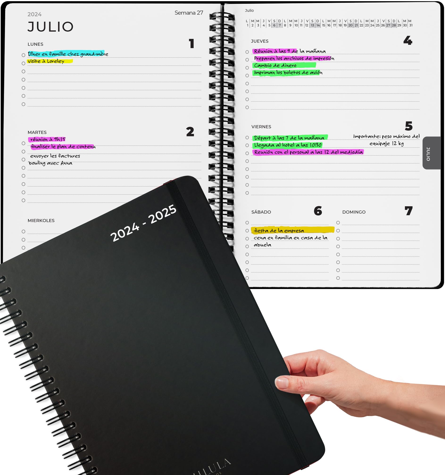 Planificador Semanal 2024/2025 - Agenda Semanal 2024/2025 A4 – Incrementando la Productividad - Agenda 2024/2025 Dia Por Pagina A4 - Calendario Anual A4