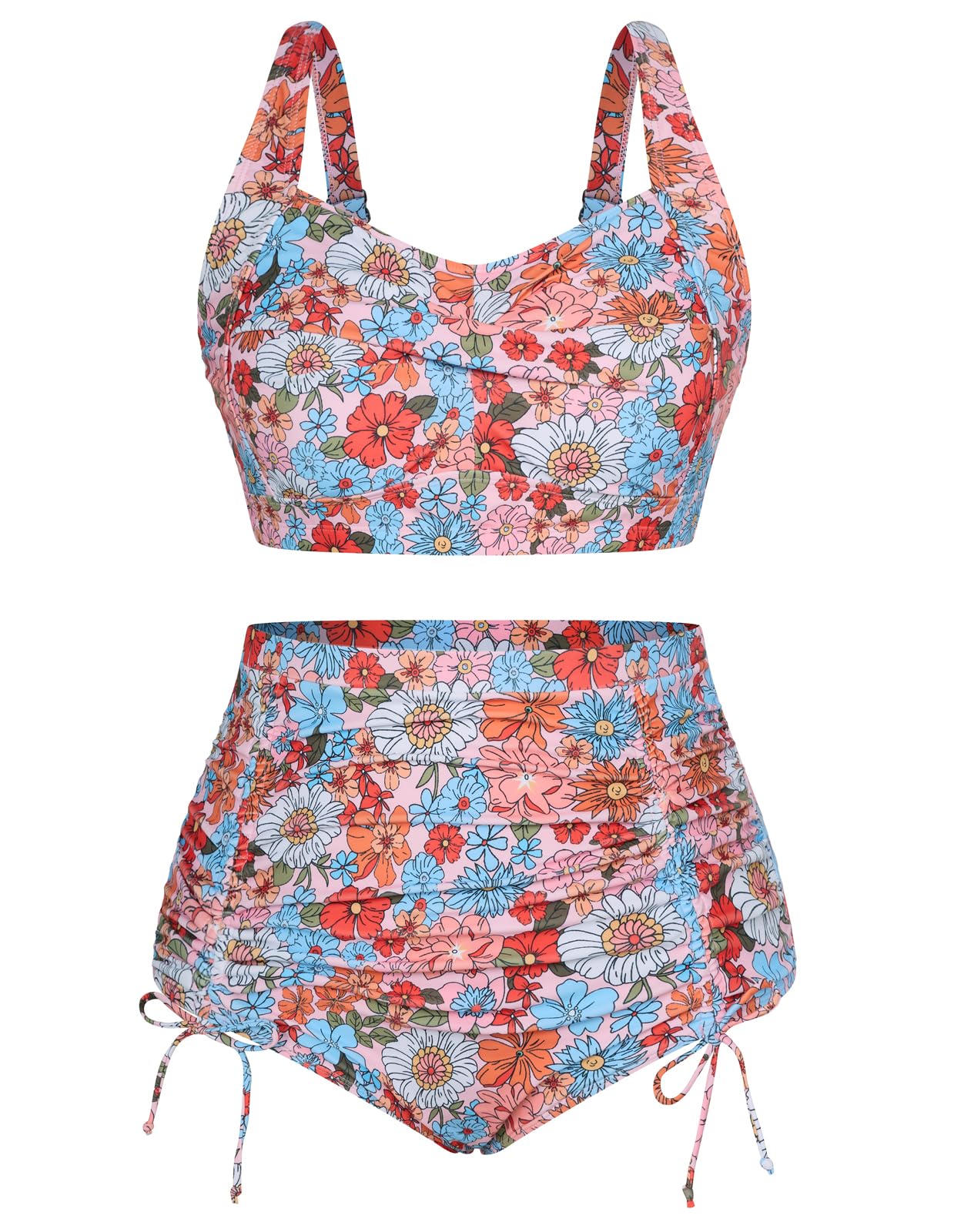 Hanna Nikole Bikini de cintura alta para mujer, tallas grandes, traje de baño push up, traje de baño de dos piezas