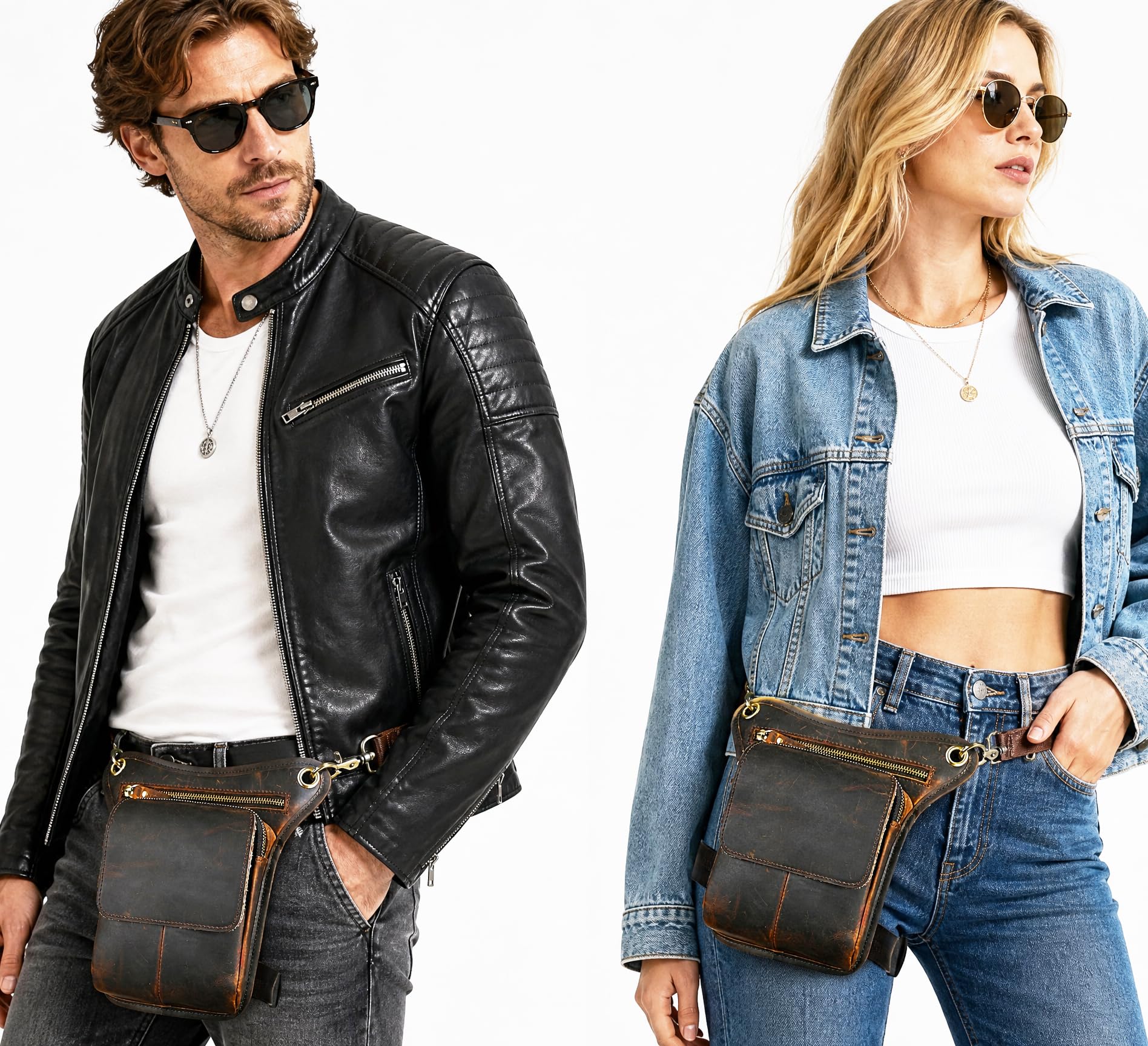 Toile Imperméable + Cuir Véritable Moto Fanny Sac de Taille Waist Bag Cuisses Sacs pour Les Jambes pour Hommes Femmes FB211-6