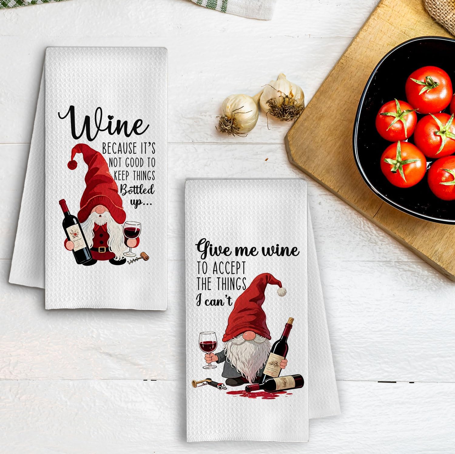 Funny Christmas Wine Gnome Kitchen Towels, Wine Lover Gifts Decorative Hand Towels, Christmas Bar Decor, Winter Holiday Xmas Dish Tea Towel for Home Bar Kitchen, 16x24 Inch Set of 2 - Image 5