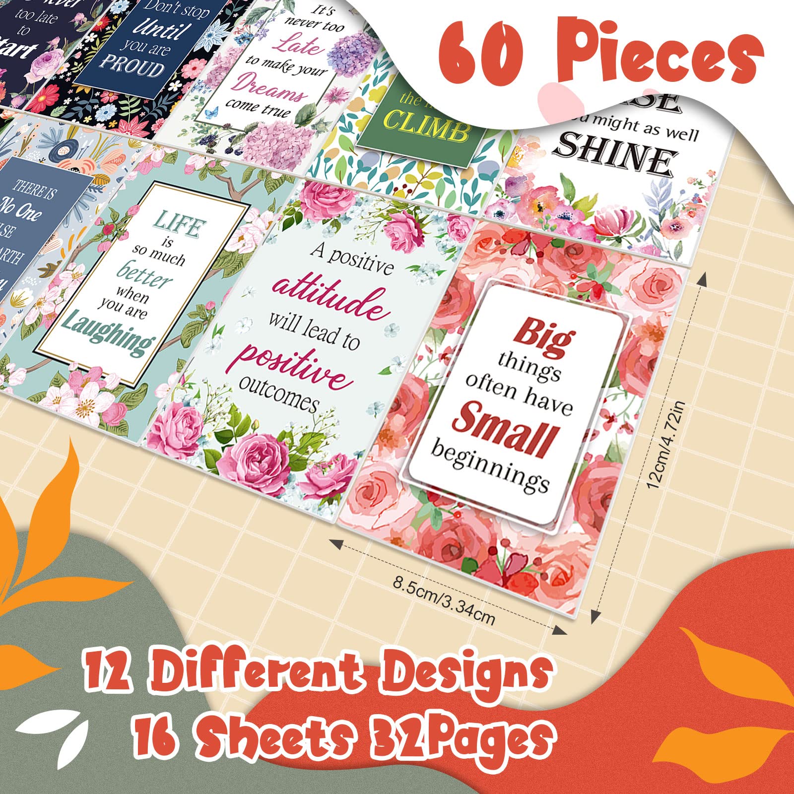 Geelin Inspirierende Notizblöcke, Mini-Notizbuch, kleines Taschengebet, christliches Notizbuch, Bibelvers, Notizblock, Geschenke für Büro, Klasse, Reisen, Blütenstil, 60 Stück