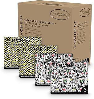 The Honest Company Clean Conscious Diapers | Plant-Based, Sustainable | Big Trucks + So Bananas | Super Club Box, Size 5 (27+ lbs), 84 Count