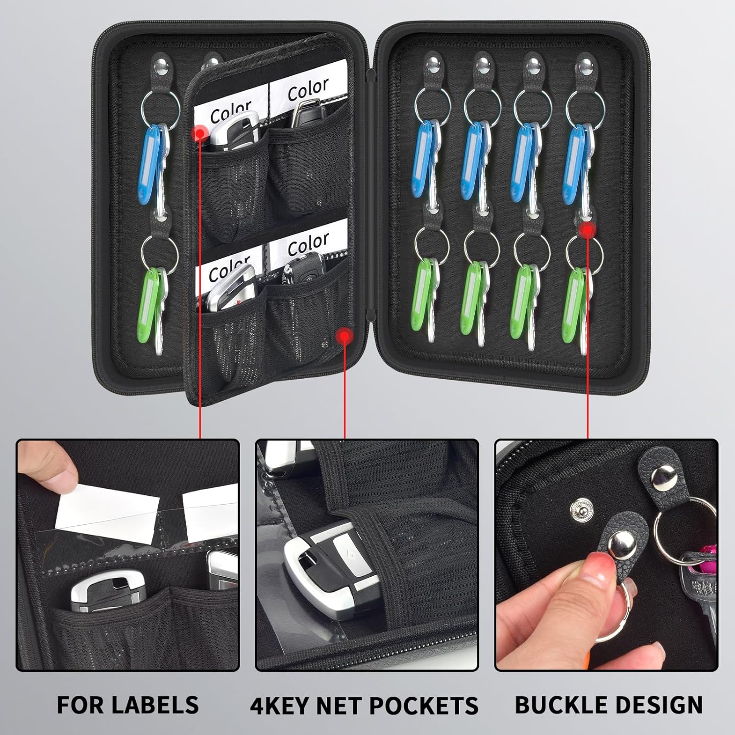 Key Organizer Case, Fireproof & Waterproof Key Holder Storage Bag with 16pcs Keys Tags, Portable Zippered Key Box for Home, Office, Estate Sales, Hotel Executives (16 Keys Tags Included)