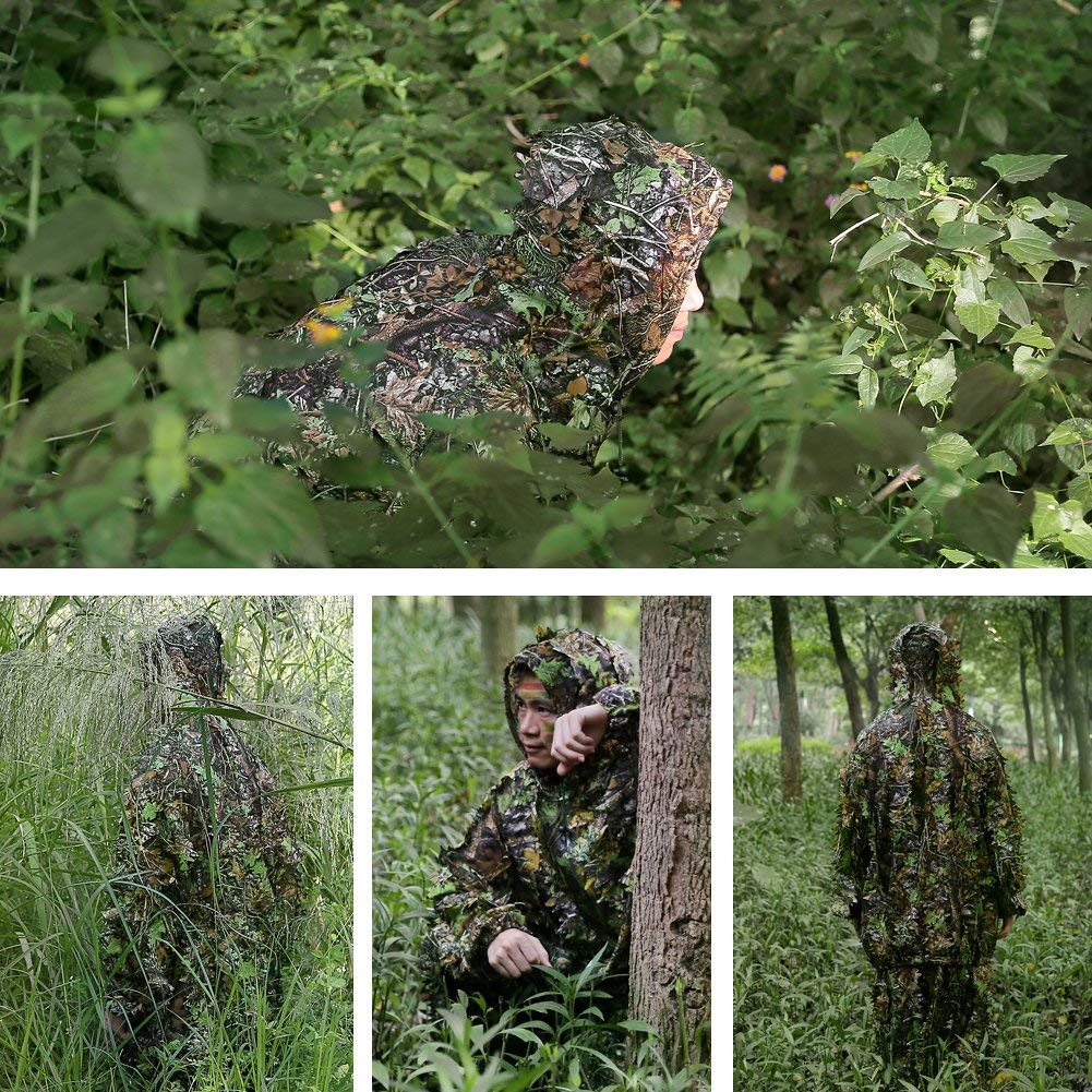 PELLOR Ghillie Suit, Tuta Mimetica a Foglia 3D,Tute Gillies per Uomini/Donne Adulti,Tuta a Foglia per Caccia Fotografia di Caccia All'aperto