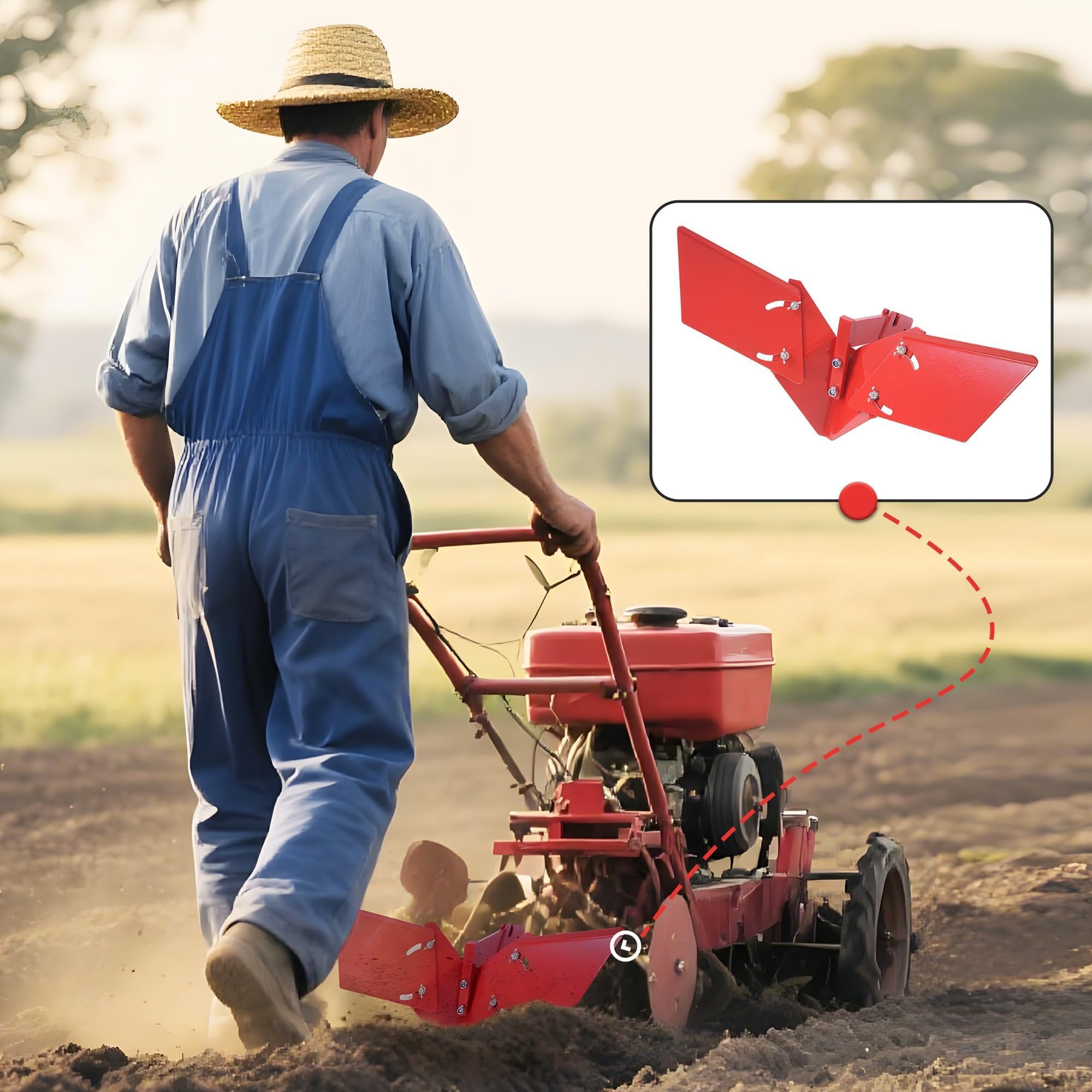 Wutist Hiller Furrower - Kit de desbrozador para timón trasero con ala ajustable para recuperación de tierra, conexión de 3 tipos, acero rojo, repuesto para 15683 Hiller-Furrower