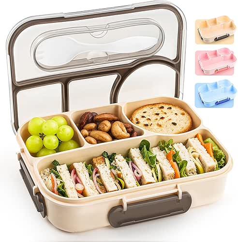 EASYFUN Bento Box Adult, Lunch Box, 4-Compartment Lunch Containers, Drop-Proof,