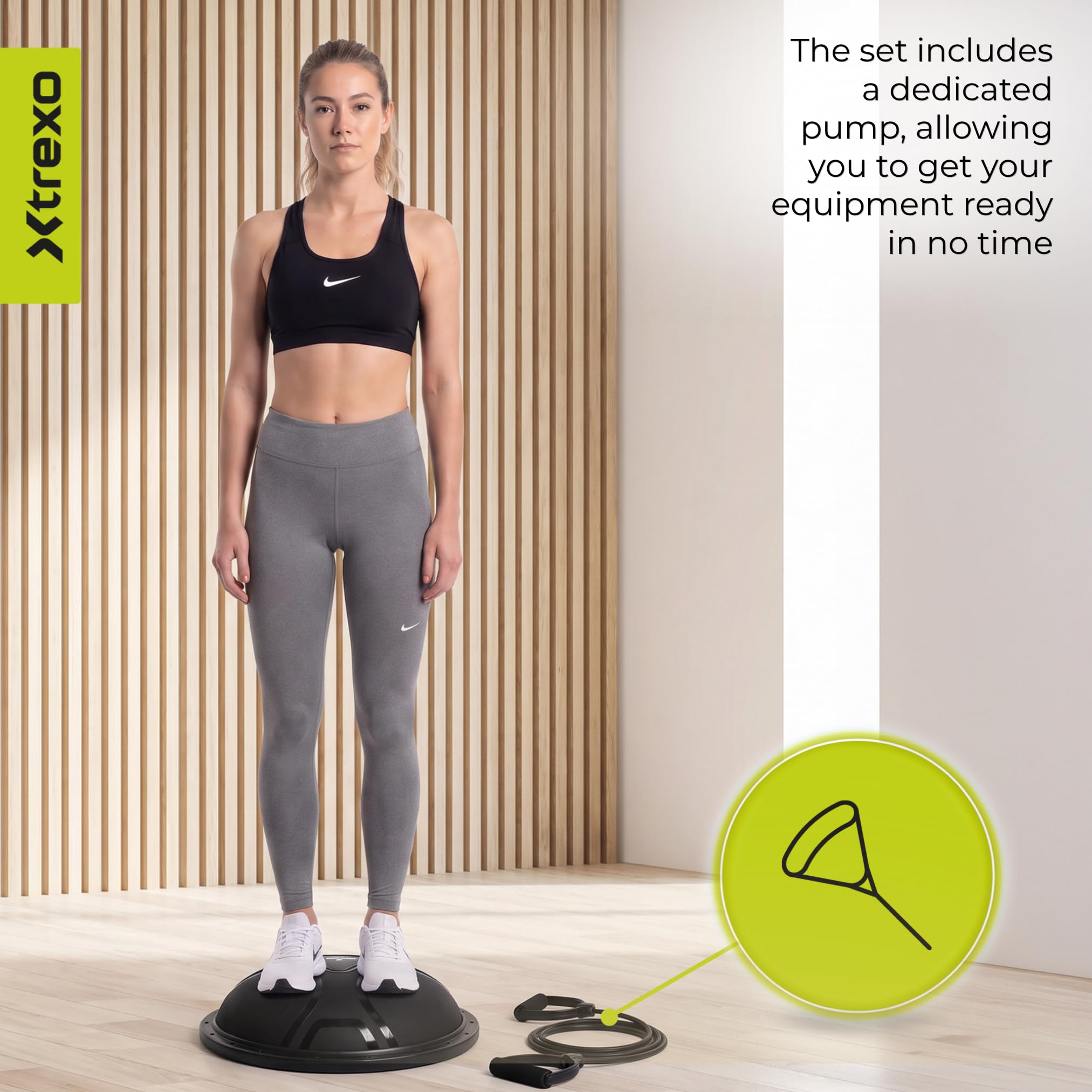 Piłka gimnastyczna 60 cm z taśmami fitness – trener równowagi dla Core, stabilności i treningu siłowego | czarna