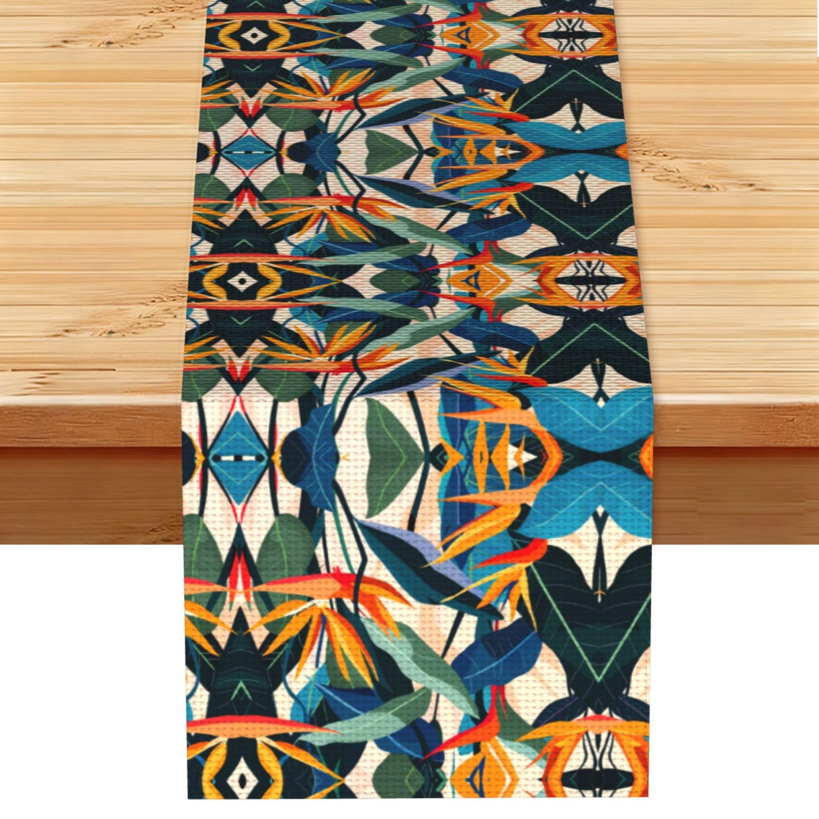 Bold Orange Blue Jungle Printed Table Runner 13 x 72, Wrinkle Resistant Decor for Dining Table Coffee Table Fireplace