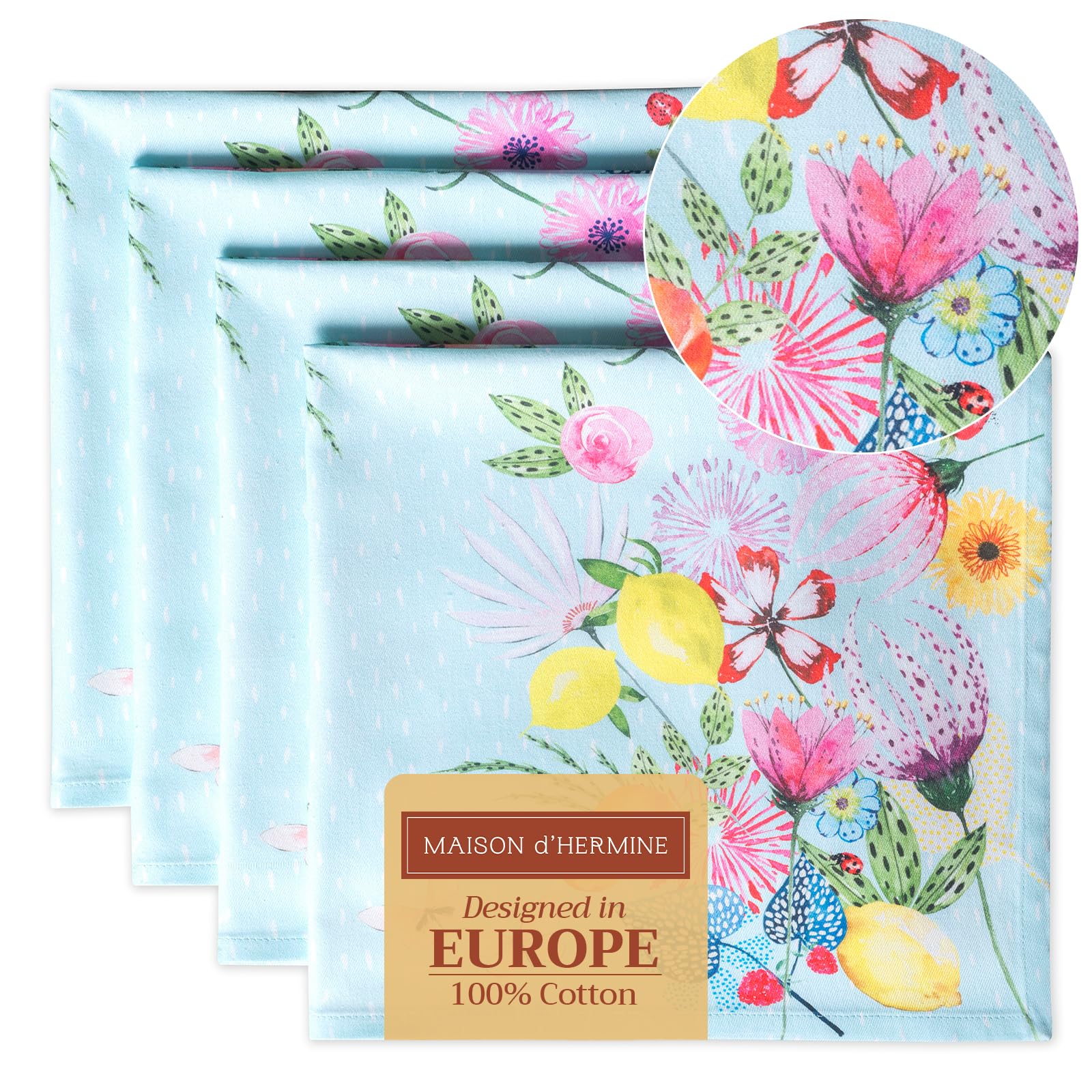 Maison d'Hermine Stoffservietten, 4er-Set, 100% Baumwolle, wiederverwendbar, quadratisch, waschbar, ideal für Dinnerpartys, Hochzeiten und Muttertagsgeschenke (45 cm x 45 cm)