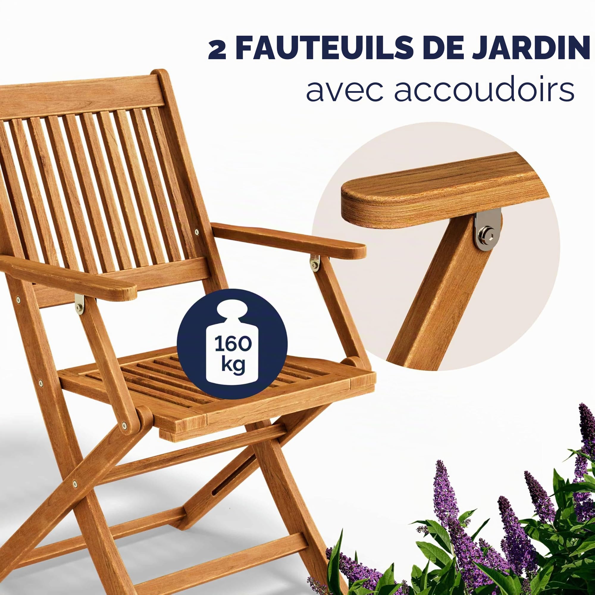 Casaria® Set de 2 chaises de Jardin Pliantes Sydney Bois d'acacia