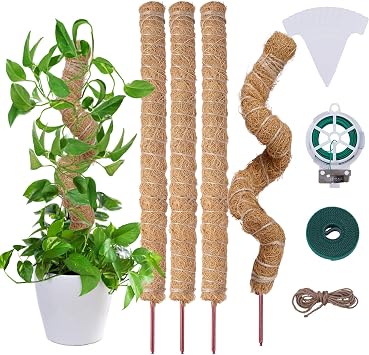 AlisisFores 4 Pcs Bendable Moss Pole for Monstera Plant Support,24 Inch Handmade Coir Pole Stick for Climbing Plants Indoor Plant Stakes for Potted Plants to Grow Upwards