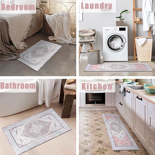Miniatura 5 de Protikol Juego de 3 alfombras de cocina bohemias con diseño floral, antideslizantes, lavables, alfombra de pasillo para cocina, suelo, oficina,