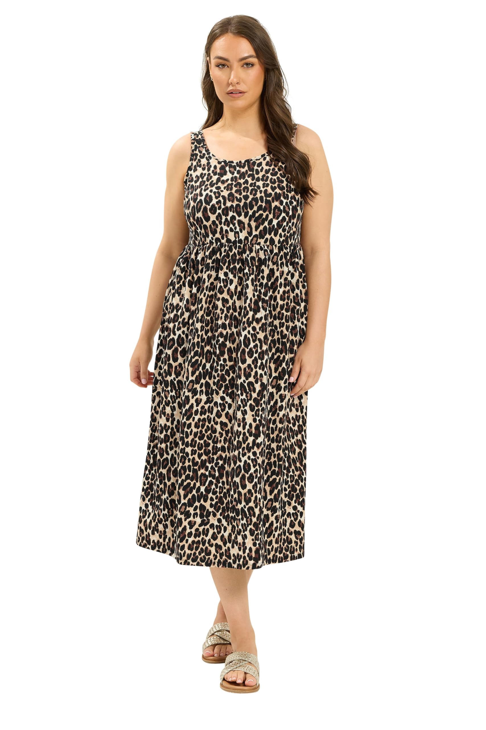 Yours Women's Leopard Midi Dress in Brown | Size: 34-36