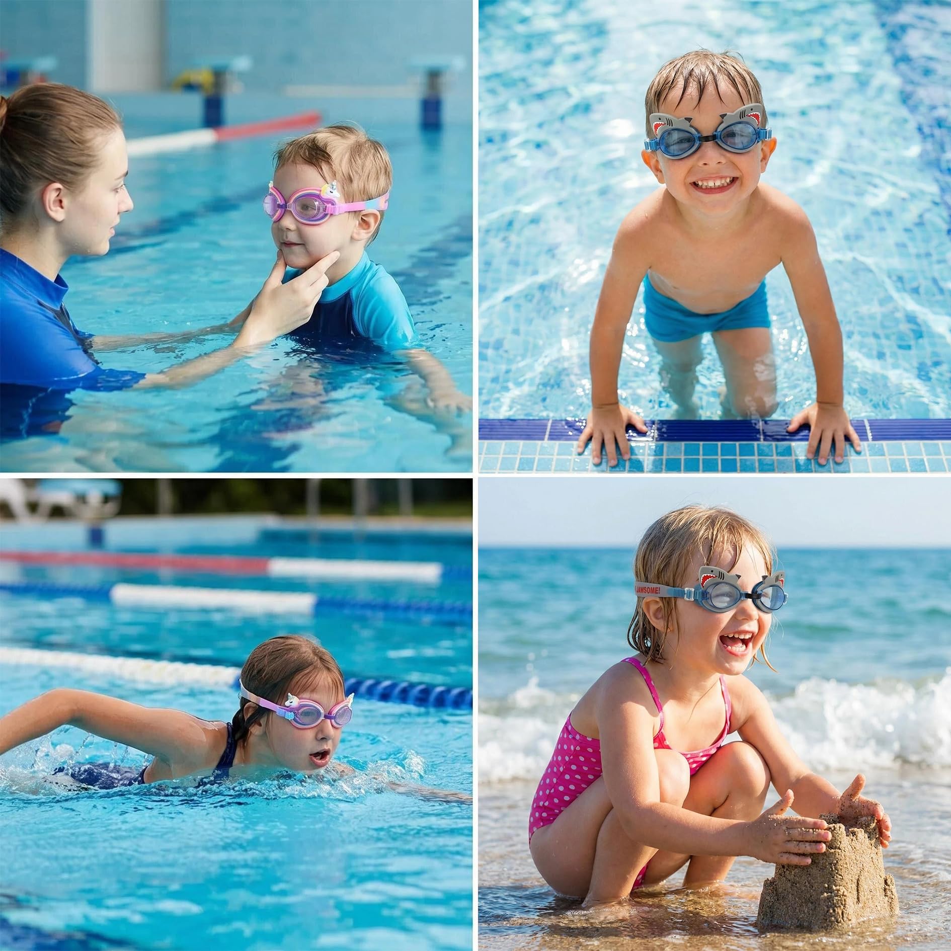Kinder-Schwimmbrille, auslaufsicher, beschlagfrei, wasserdicht, verstellbar, für Kinder im Alter von 2–14 Jahren, Kleinkinder, Jungen, 2 Stück