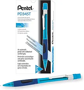 Pentel Quicker Clicker Automatic Pencil, 0.5mm Lead Size, Transparent Blue Barrel, Box of 12 (PD345T-C)