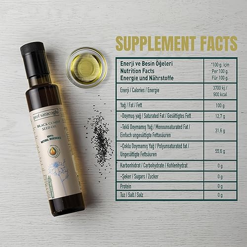 Miniatura 3 de Prof Saracoglu Aceite de semilla de comino negro prensado en frío  Nigella sativa extraída en frío de semillas de comino negro, aceite de hierbas