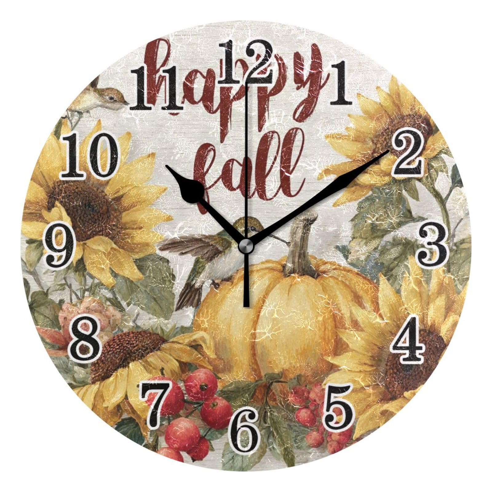 Pendule Murale Silencieuse Citrouille Beige d'Automne 25cm pour Déco Maison