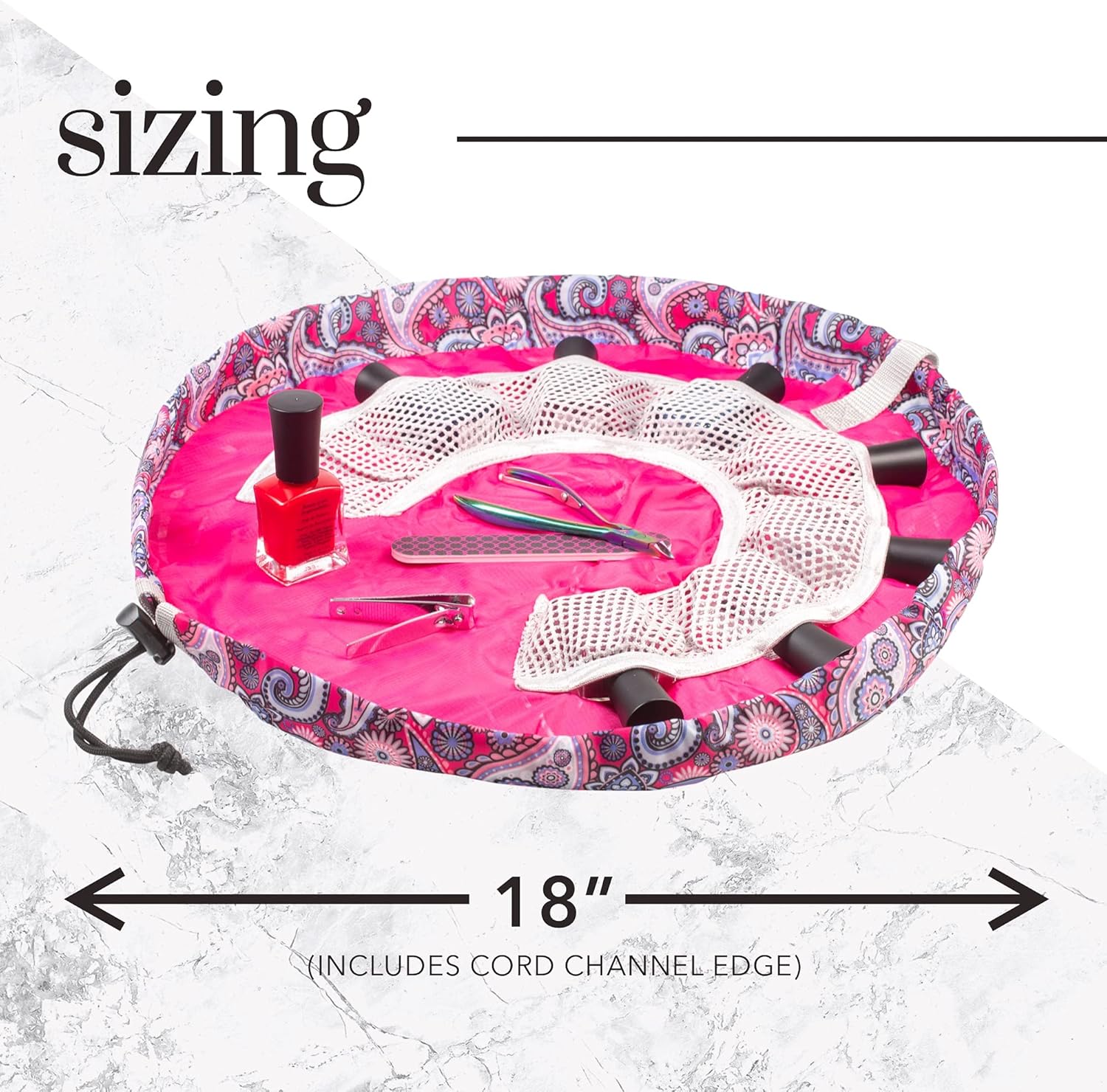 Lay-n-Go Nail Spa Drawstring Cosmetic Acrylic Nail Polish Holder, Organizer & Toiletry Bag for Travel, and Daily Use with a Durable Patented Design, 18 inch, Pretty In Paisley (Pink Pattern) : Clothing, Shoes & Jewelry