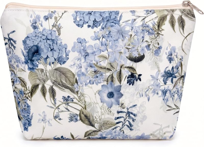 Necessaire pequena OFY com zíper e estampa floral Grayish-purple Flowers