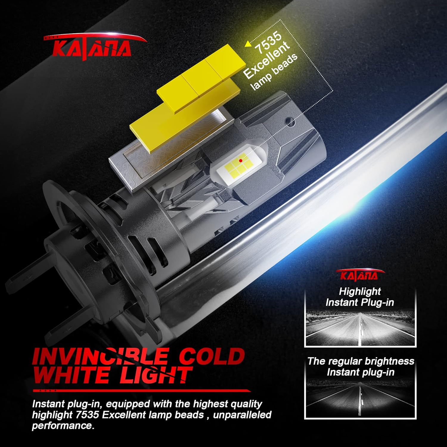 Katana Upgraded H7 Light Bulbs, 18000LM 6500K White Mini Size with Cooling Fan, Canbus Ready Fog Light, Pack of 2