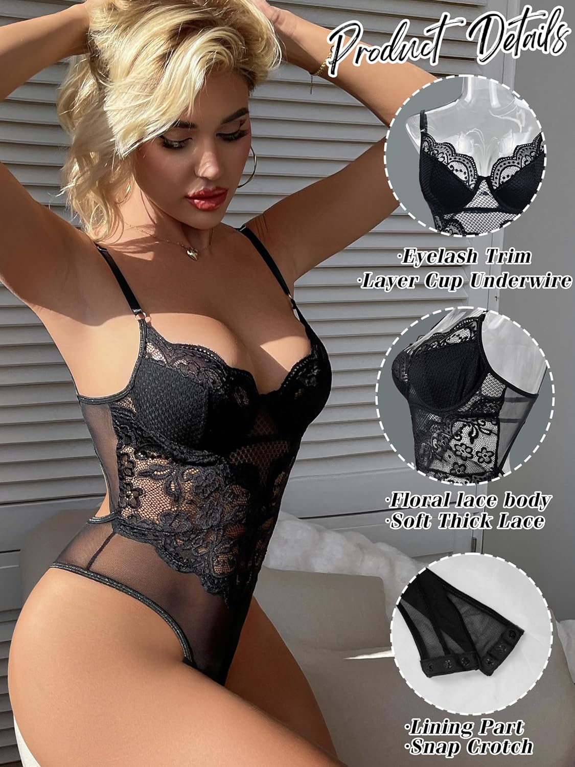 popiv Women One Piece Lingerie Lace Body Suits Teddy Corset Tops Underwire Bodysuit - Image 3