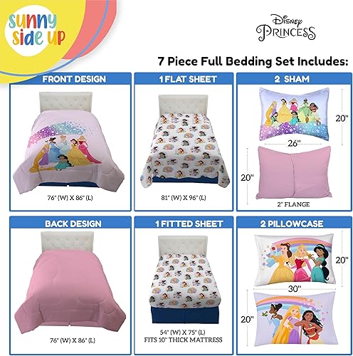 Miniatura 3 de Juego de edredón tamaño matrimonial de princesas de Disney, ropa de cama infantil de 7 piezas, incluye edredón, sábanas y funda de almohada, juego
