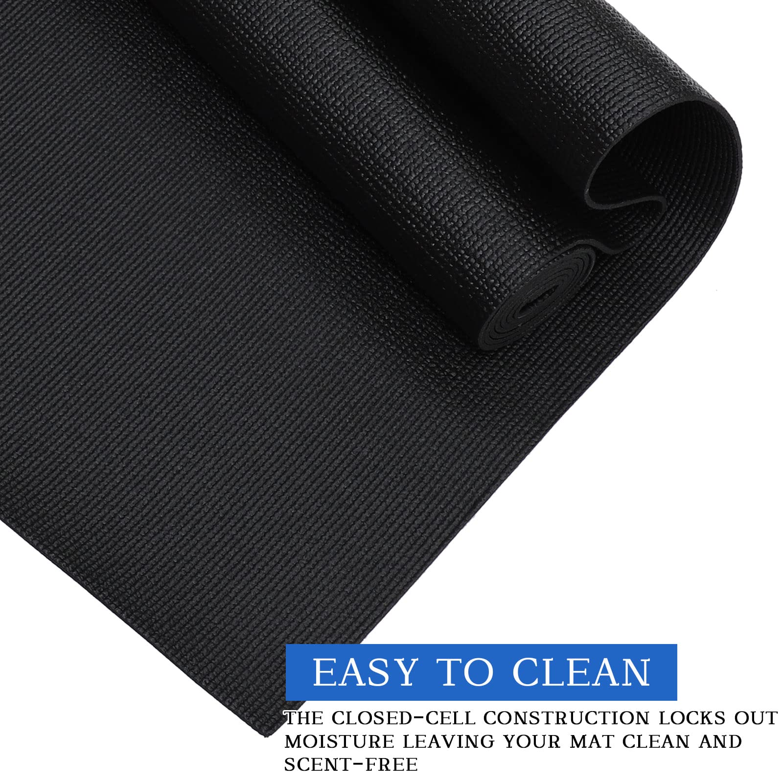 Riakrum 20 alfombrillas de yoga con correa de 72 x 24 pulgadas, tapete de yoga antideslizante para mujeres y hombres, suministros para el hogar (negro)