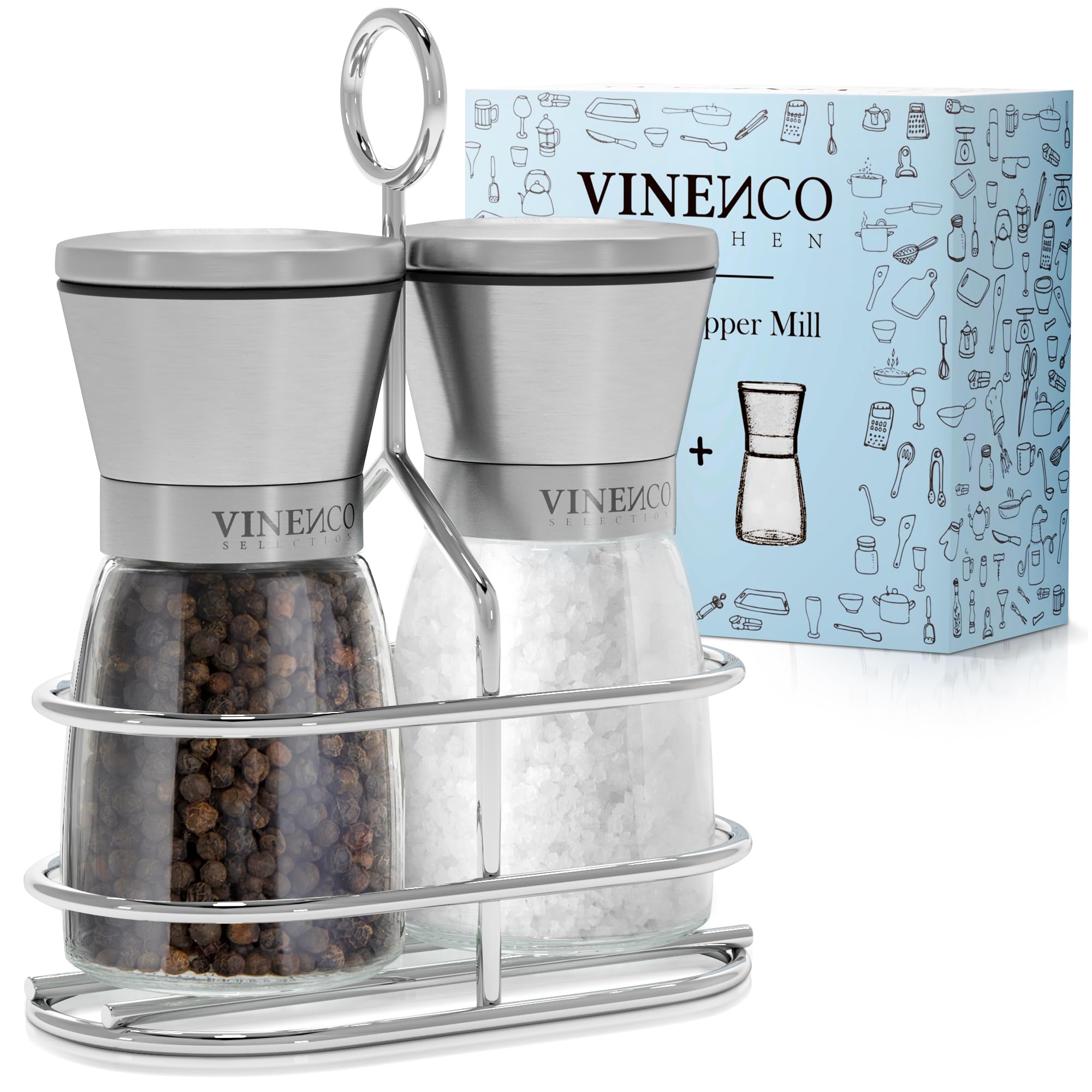 Treasy Salz- Und Pfeffermühlen Set Aus Holz - 16,5cm Mit Keramikmahlwerk