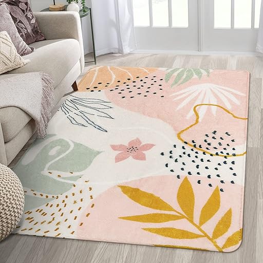 Lahome Pink Washable Living Room Area Rug - 3x5 Small Rugs for