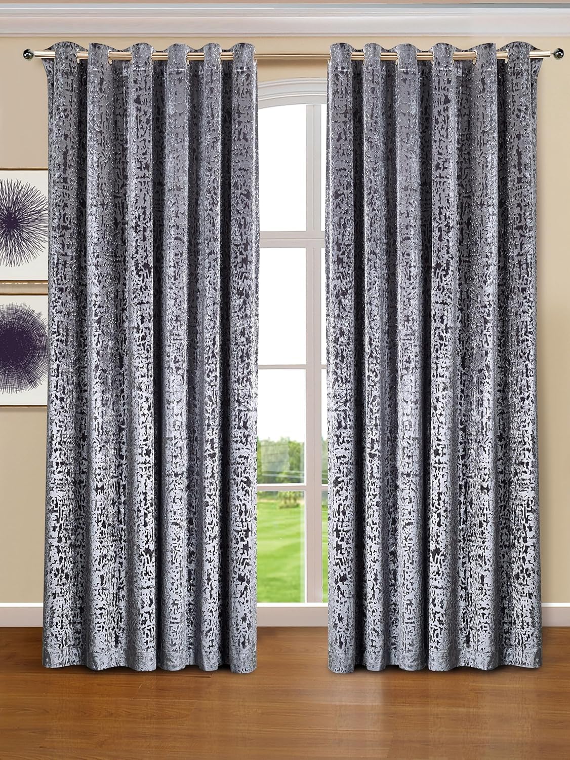 BQC Grey Velvet Curtains 46 x 54 Inch - Super Soft Polyester Ring Top Eyelet Curtains For Bedroom and Living Room - Luxury Thermal Insulated Window Curtains, Set Of 2 Panels With Tie Backs