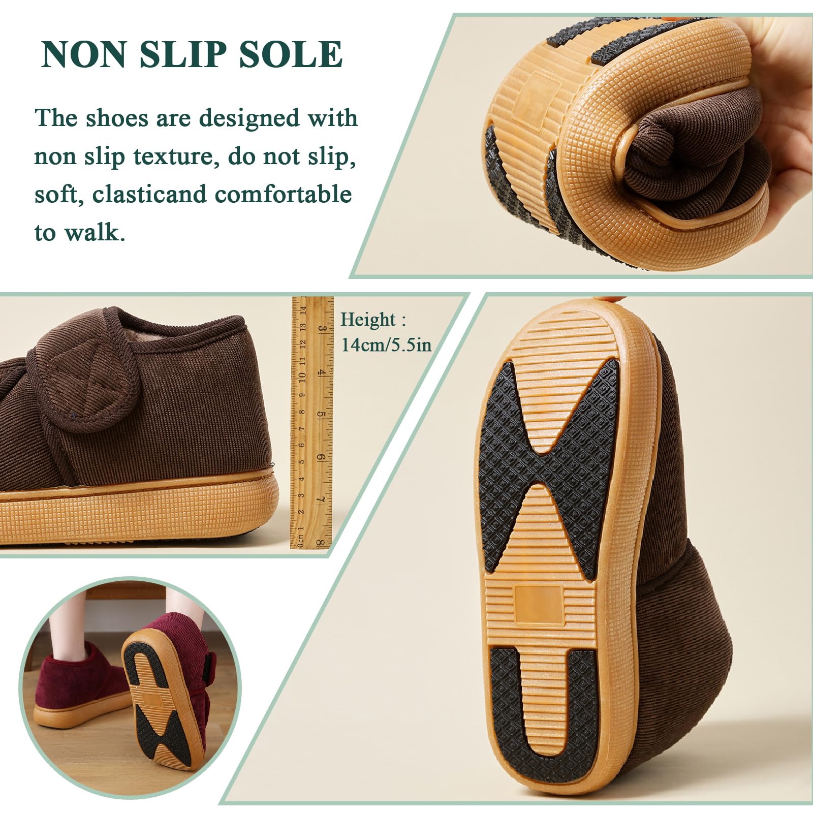Pantofole da Casa Donna Uomo Larghe Scarpe Stivaletto Invernali Calde Morbido Traspiranti Regolabile Antiscivolo Comode Pantofole Casa per Piedi Gonfi