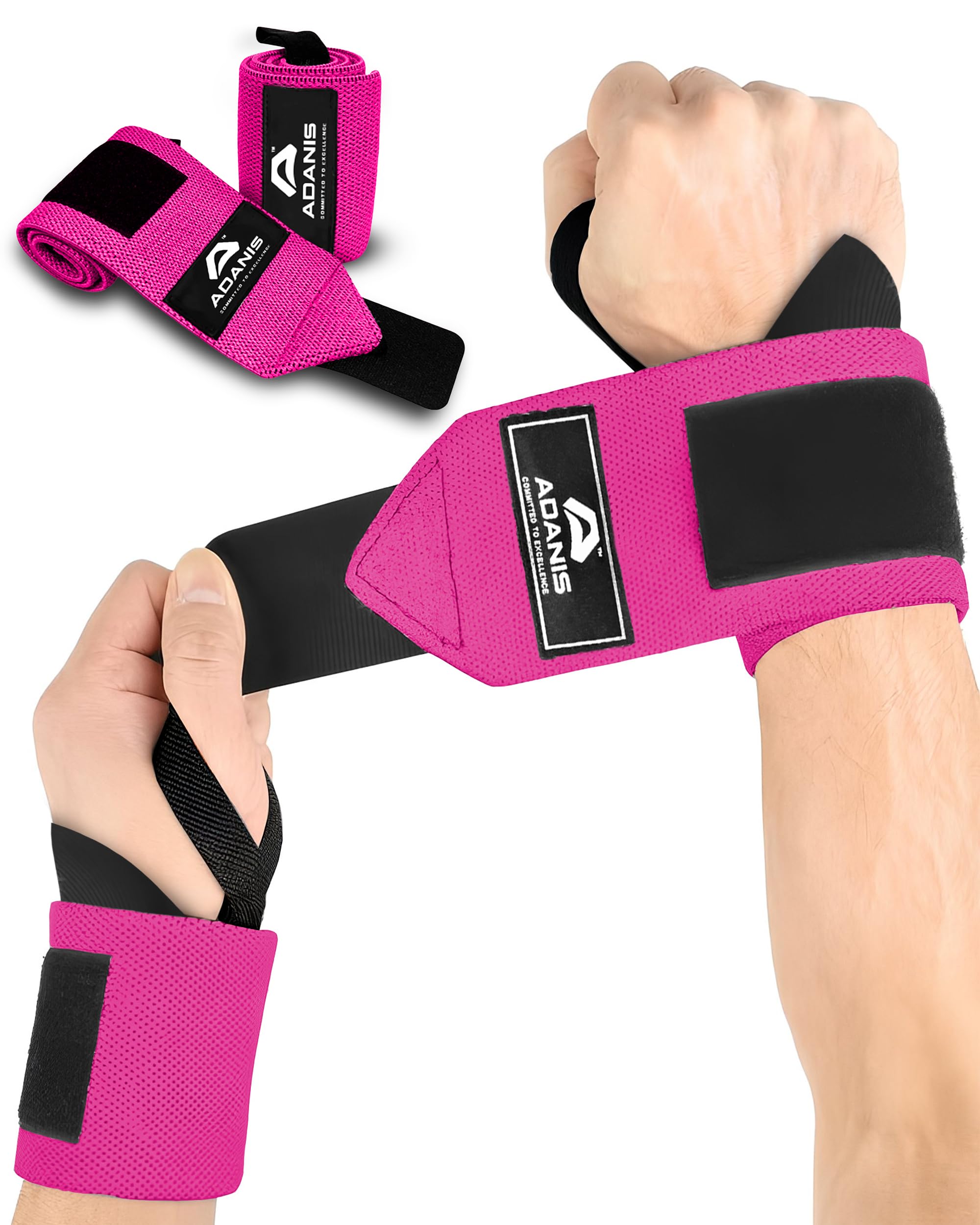 Adanis Wrist Wraps for Weightlifting – 50cm Professional Wrist Support with Thumb Loop & Durable Velcro – Non-Slip Heavy Duty Gym Straps for Powerlifting, CrossFit & Strength Training