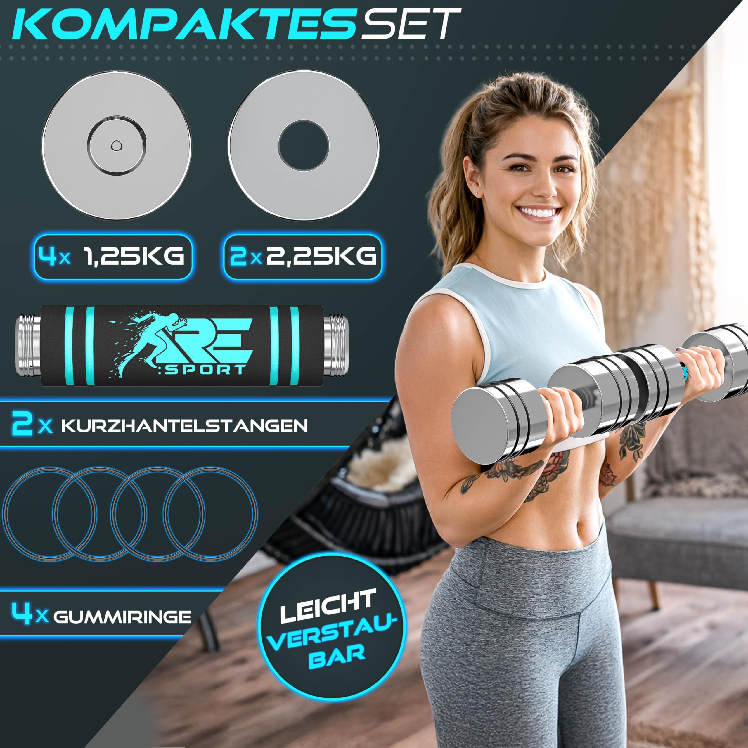 RE:SPORT® 2er Hanteln Set aus massivem Stahl 2,5/5/7,5/10 kg | Hantel Kurzhantel mit Gewichten & Schaumstoffgriff | Fitness Kurzhanteln Home Gym, Krafttraining & Muskelaufbau