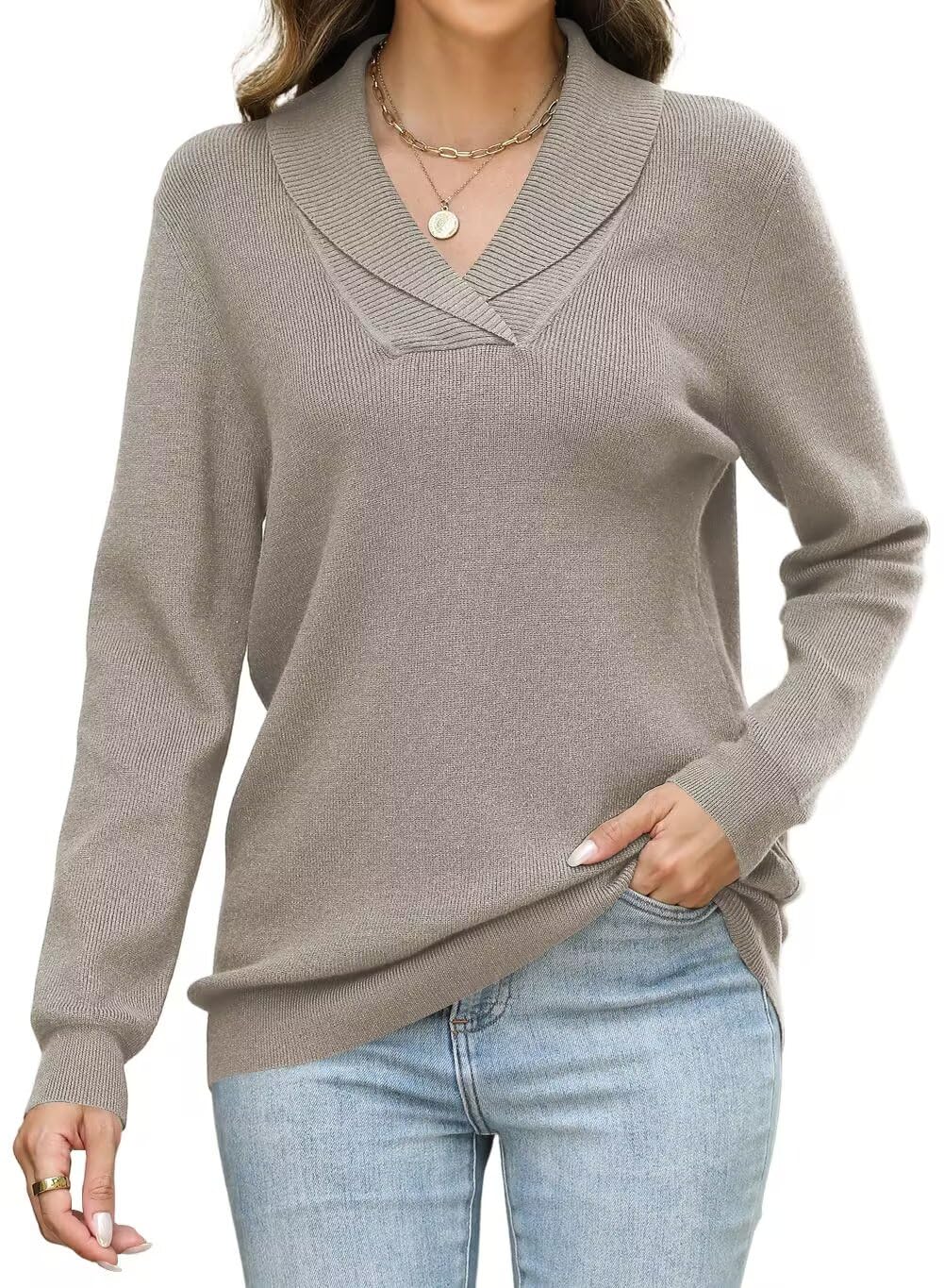 JOCAFIYE Sweater for Women 2026 Long Sleeve V Neck Casual Knit Pullover