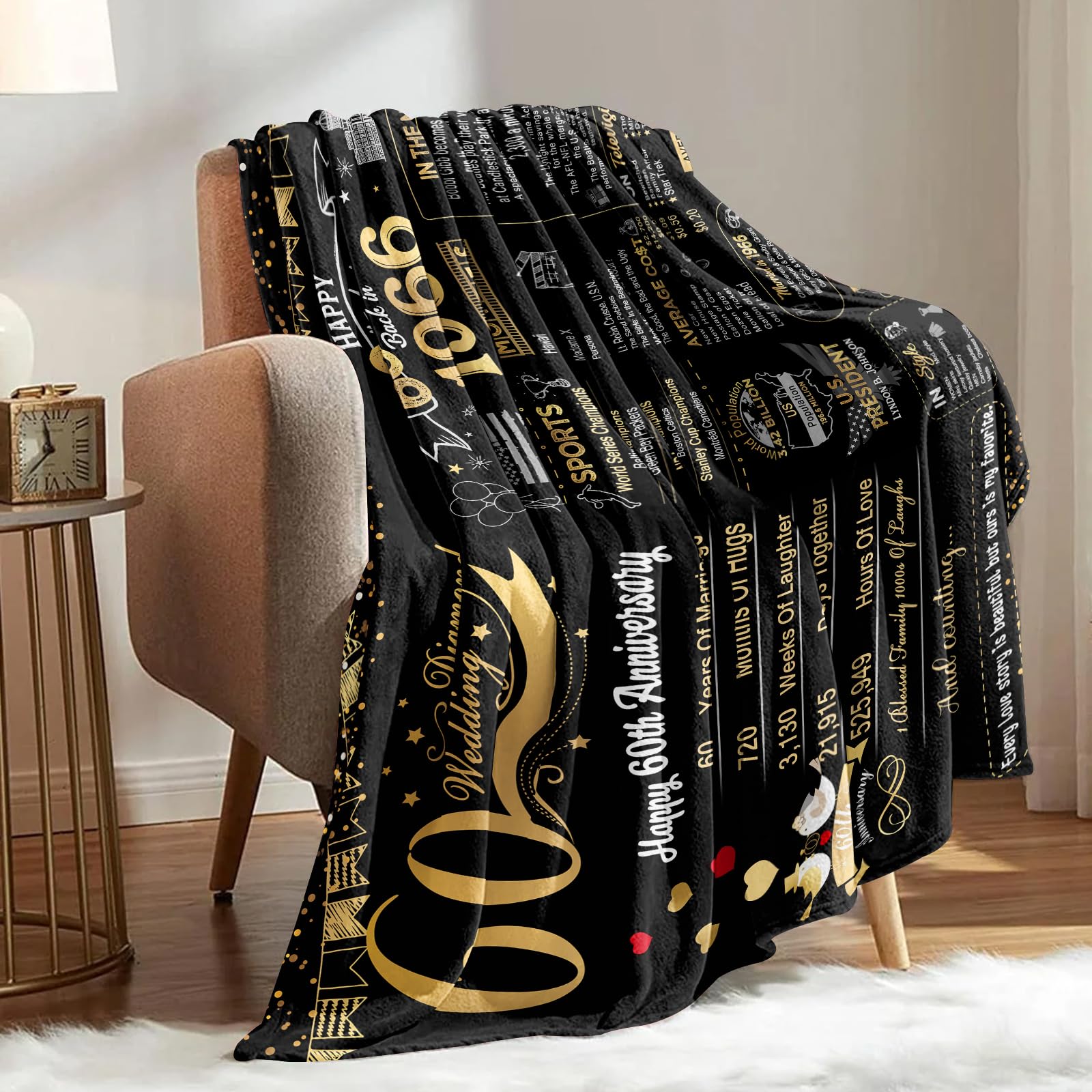 elseven 60th Anniversary Wedding Gift 60 Year Anniversary for Couples Wife Husband Best Anniversary Blanket Present Throw Blanket 50 x 60 Inch