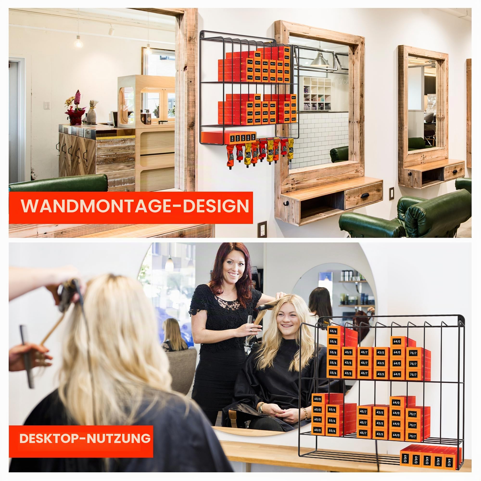 Haarfarbe Organizer Groß Haarfarbe Organizer 2 Ebenen Metall Aufbewahrung Farbregal für Friseursalon Wandhalter Friseur Salon Schwarz