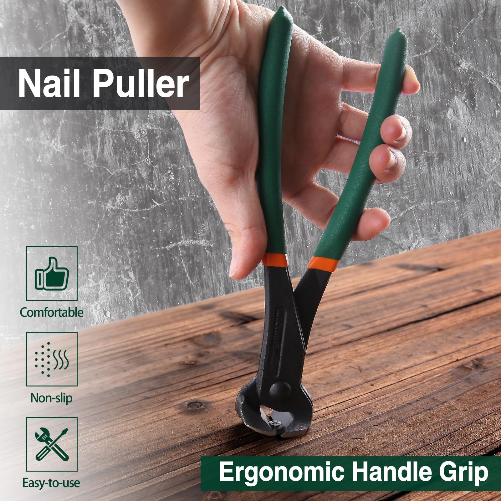 SPEEDWOX 8 Inch End Cutting Pliers, Nail Puller, Wire Cutter, Floor Installation, Limited Warranty, Green & Orange, 8" - Image 3