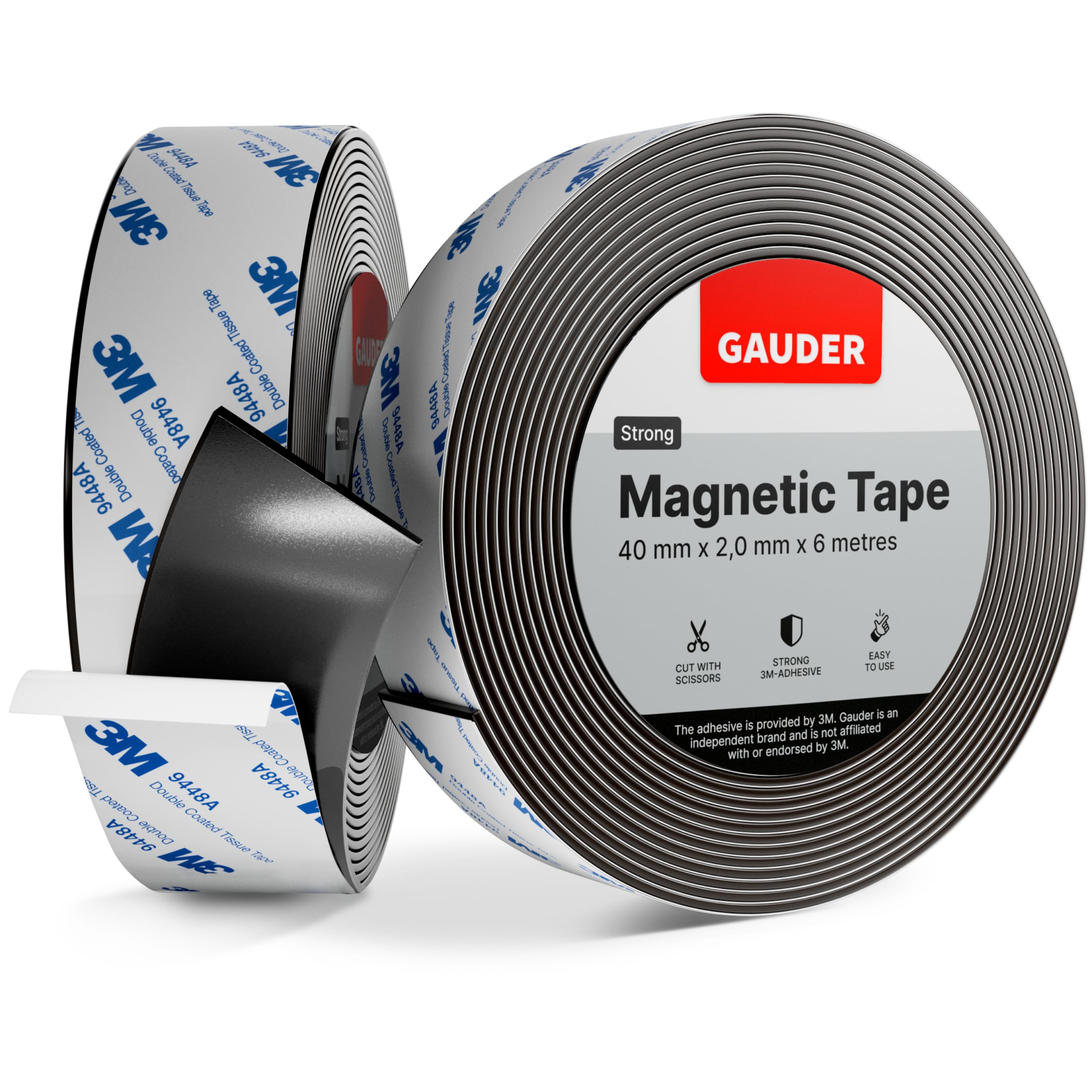 GAUDER Magnetic Tape Self Adhesive | Magnet Strips with Adhesive Backing | Sticky Back Magnet Roll (40 mm x 6 m)